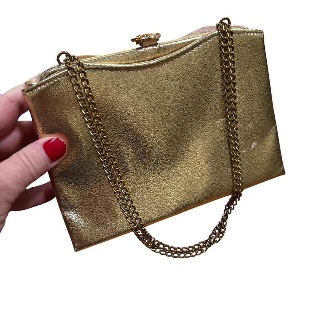 Vintage mid century GOLD metallic evening bag purse Harry Levine dressy 1960’s
